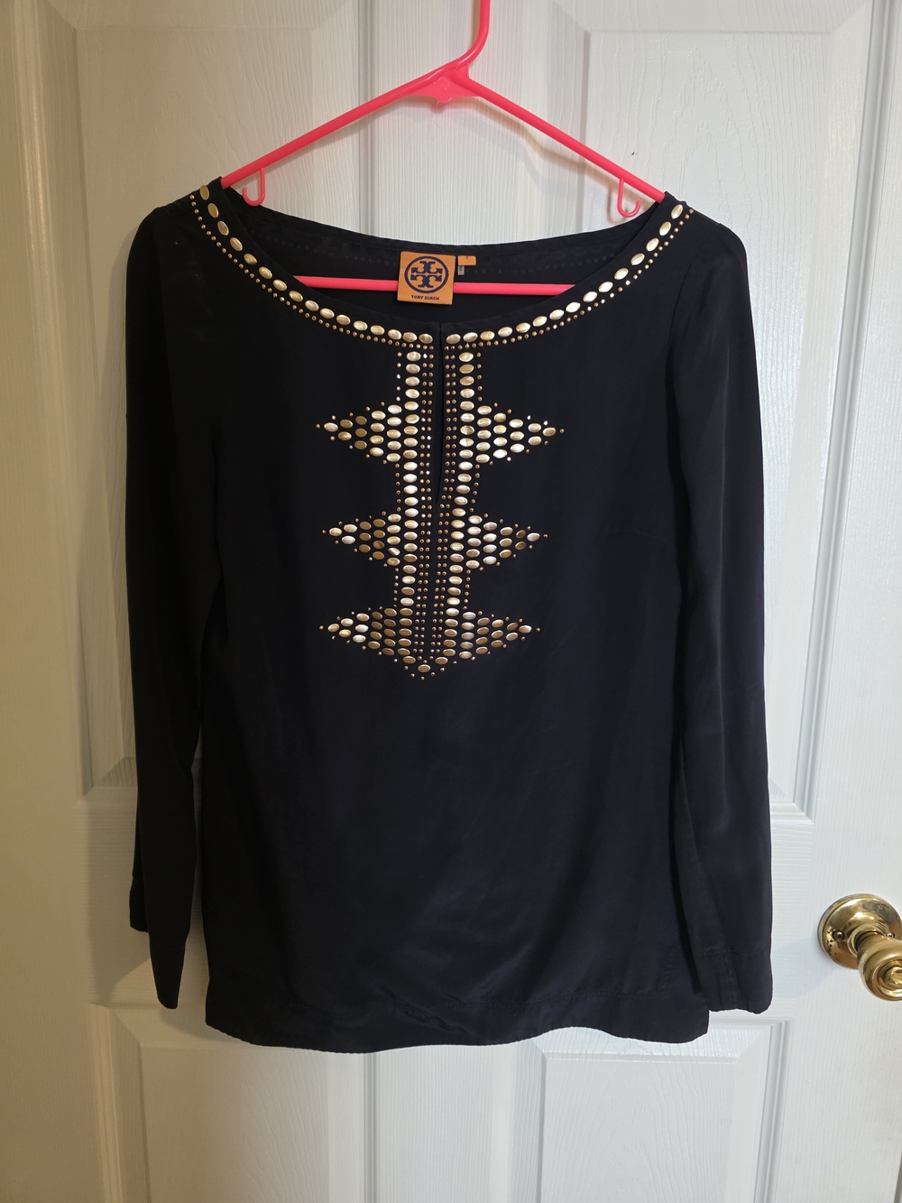 Tory Burch Dark Blue Stud-Embellished Long-Sleeve Top